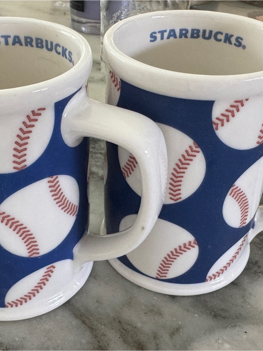 Starbucks Blue and White Baseball Pattern Ceramic Mug with Red Stitching